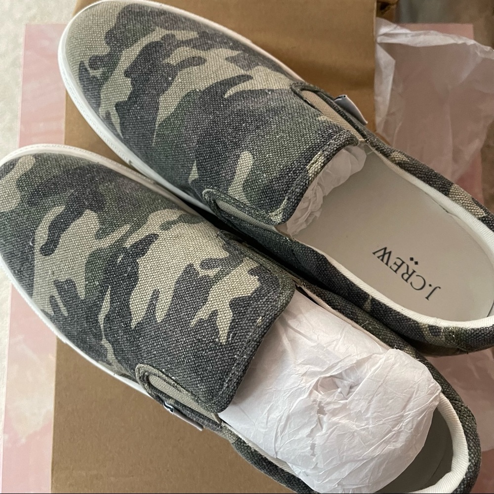 J Crew Road Trip Canvas Camo Slip On Sneakers